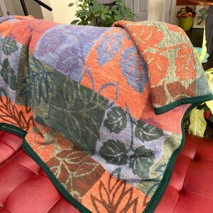 Rare 1990 Biederlack Cotton blend Reversible Blanket VTG Floral Leaves pattern